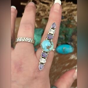 Golden Hills turquoise w crystals southwestern sterling silver statement ring